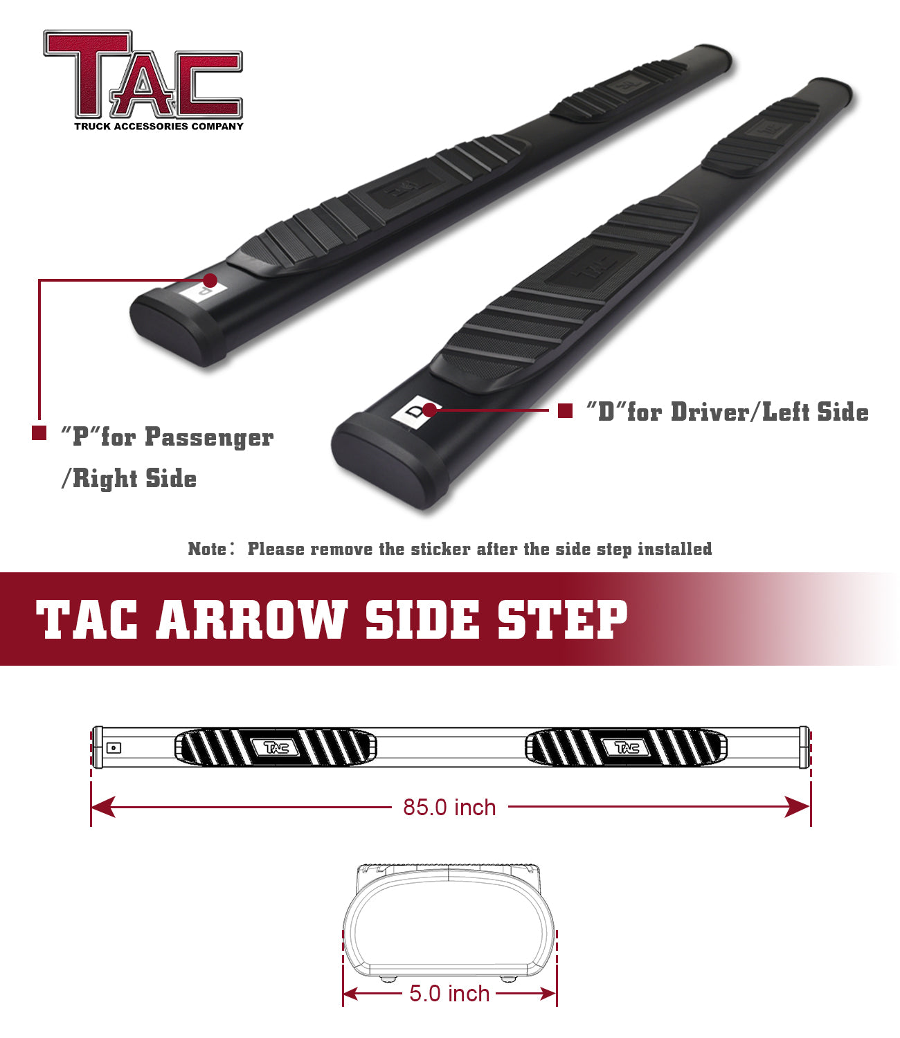 TAC Arrow Side Steps Running Boards Compatible with 2015-2024 Ford F150 & 2022-2024 F150 Lightning EV SuperCrew | 2017-2024 F250/350/450/550 Super Duty Crew Cab Truck 5” Aluminum Texture Black Step Rails Nerf Bars Off-Road 2Pcs