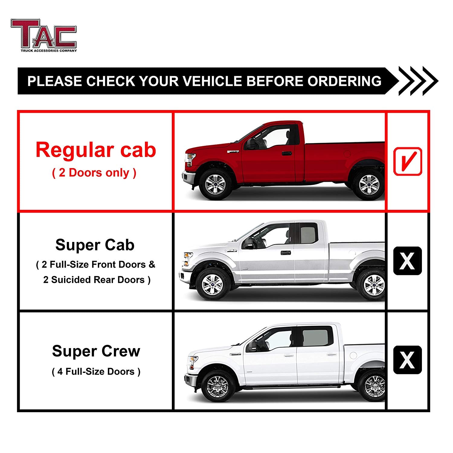 TAC Fine Texture Black Rattler Running Board for 1999-2016 Ford