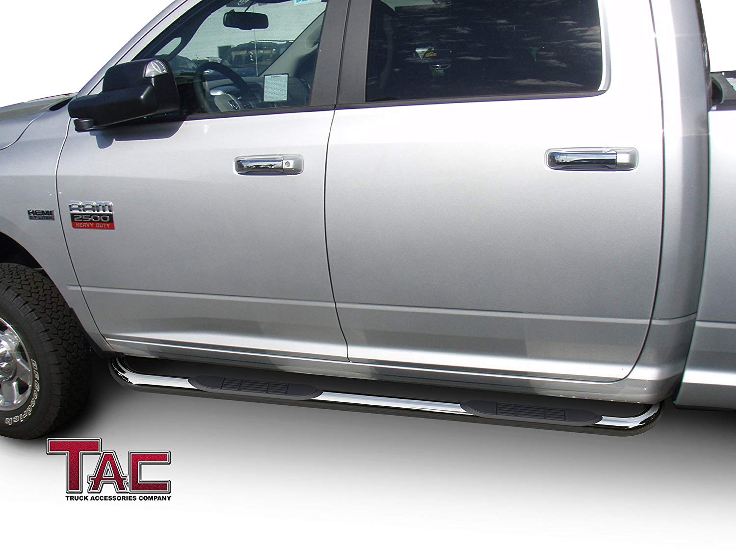 TAC 3" Stainless Steel Side Steps Compatible with 2009-2018 RAM 1500 Crew Cab (Incl. 2019-2023 Ram 1500 Classic)| 2010-2024 RAM 2500/3500/4500/5500 Crew Cab (Incl. Chassis Cab Diesel models) | Running Boards| Side Bars| Step Rails| Nerf Bars (2 PCS) - 0