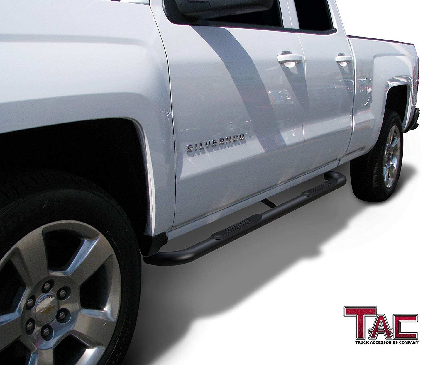 TAC Gloss Black 3" Side Steps For Chevy Silverado/GMC Sierra 1999-2019 1500 Models & 1999-2019 2500/3500 Models Extended/Double Cab (Excl. C/K"Classic") Truck | Running Boards | Nerf Bars | Side Bars - 0