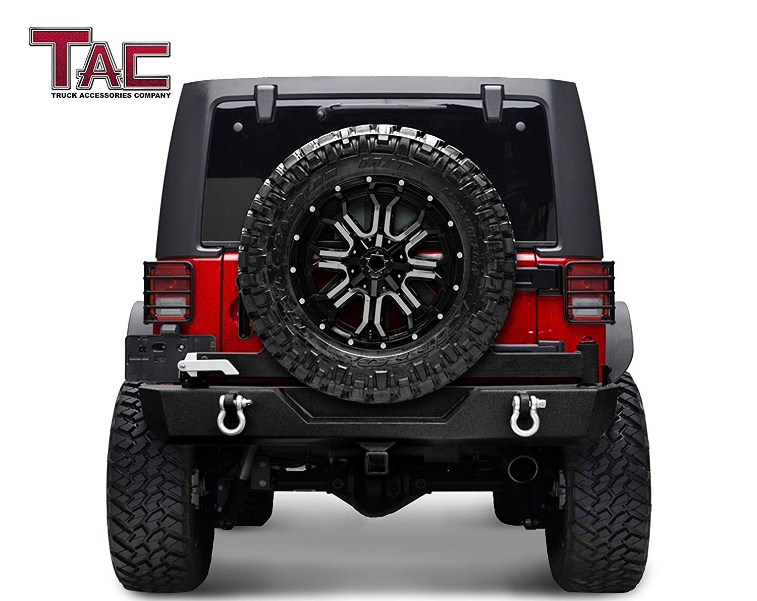 TAC Heavy Texture Black Rear Bumper and Swing Tire Carrier for 2007-2018 Jeep Wrangler JK (Exclude 18 JL Models)(2" Hitch Receiver and 4.75 Ton D-Rings Included) Front Bumper Brush Grille Guard Nudge Bar