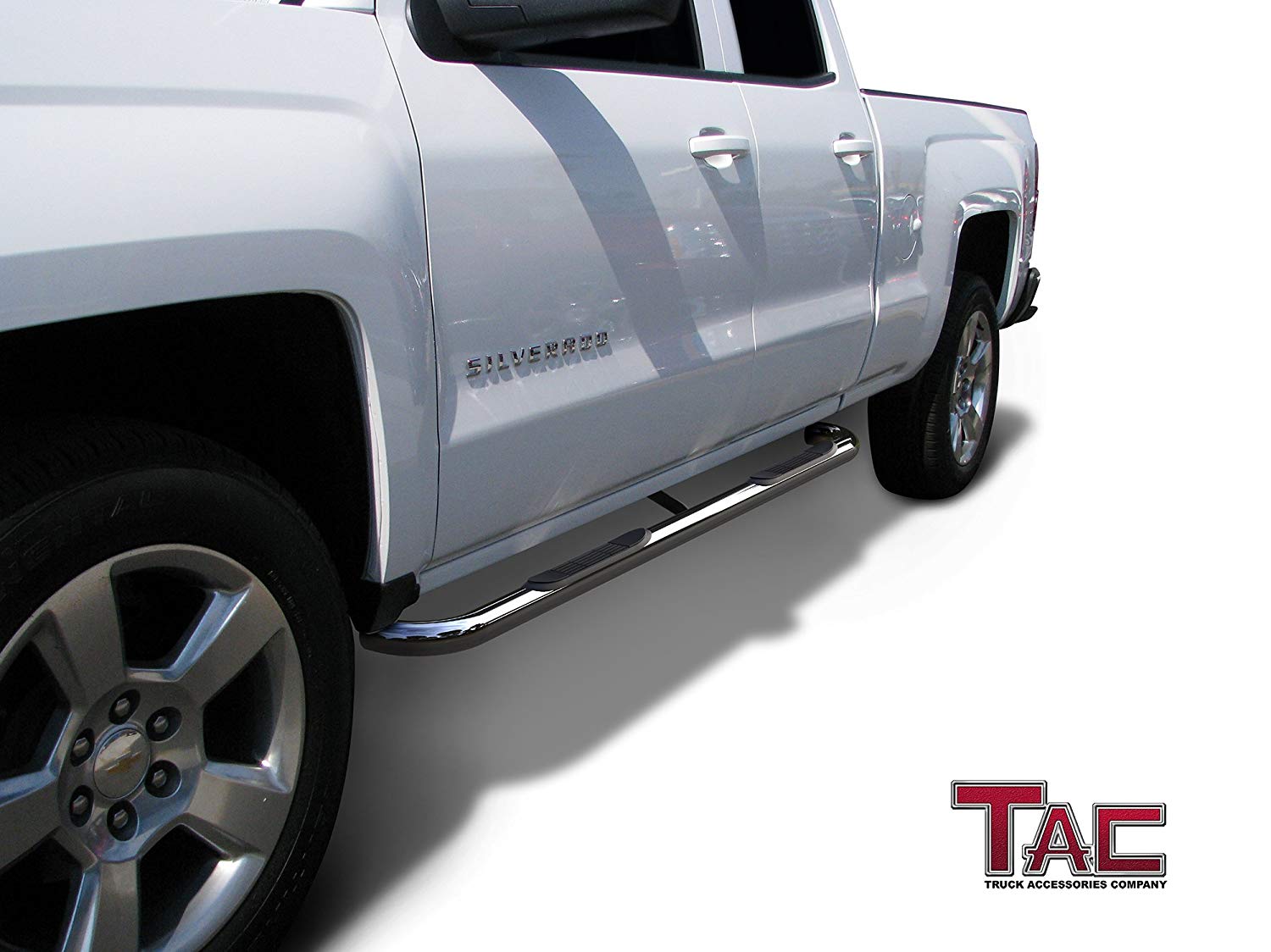 TAC 3" Stainless Steel Side Steps Compatible with 1999-2019 Chevy Silverado/GMC Sierra 1500 Extended/Double Cab| 1999-2019 2500/3500 Extended/Double Cab (Excl. C/K Classic)| Running Boards| Side Bars| Step Rails| Nerf Bars| Rocker Slider (2 PCS) - 0