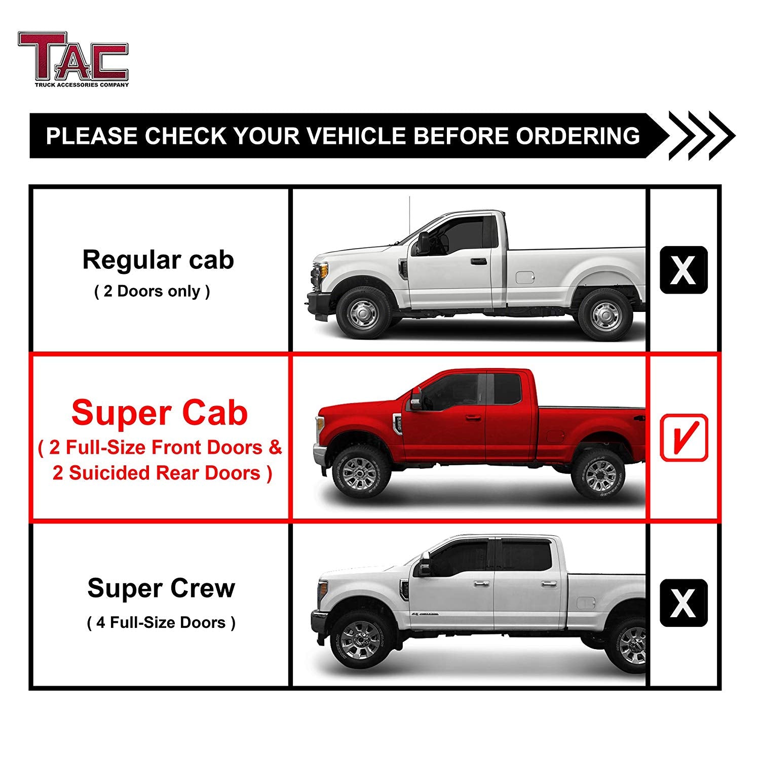 TAC 3" Stainless Steel Side Steps Compatible with 1999-2016 Ford F250/F350/F450/F550 Super Duty Super Cab| Running Boards| Side Bars| Step Rails| Nerf Bars| Rocker Slider| Pickup Truck Accessories (2 PCS)