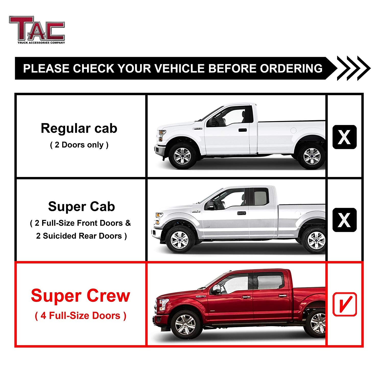 TAC Gloss Black 3" Side Steps For 2004-2008 F150 Supercrew Cab (Excl. 04 Heritage) Truck | Running Boards | Nerf Bars | Side Bars