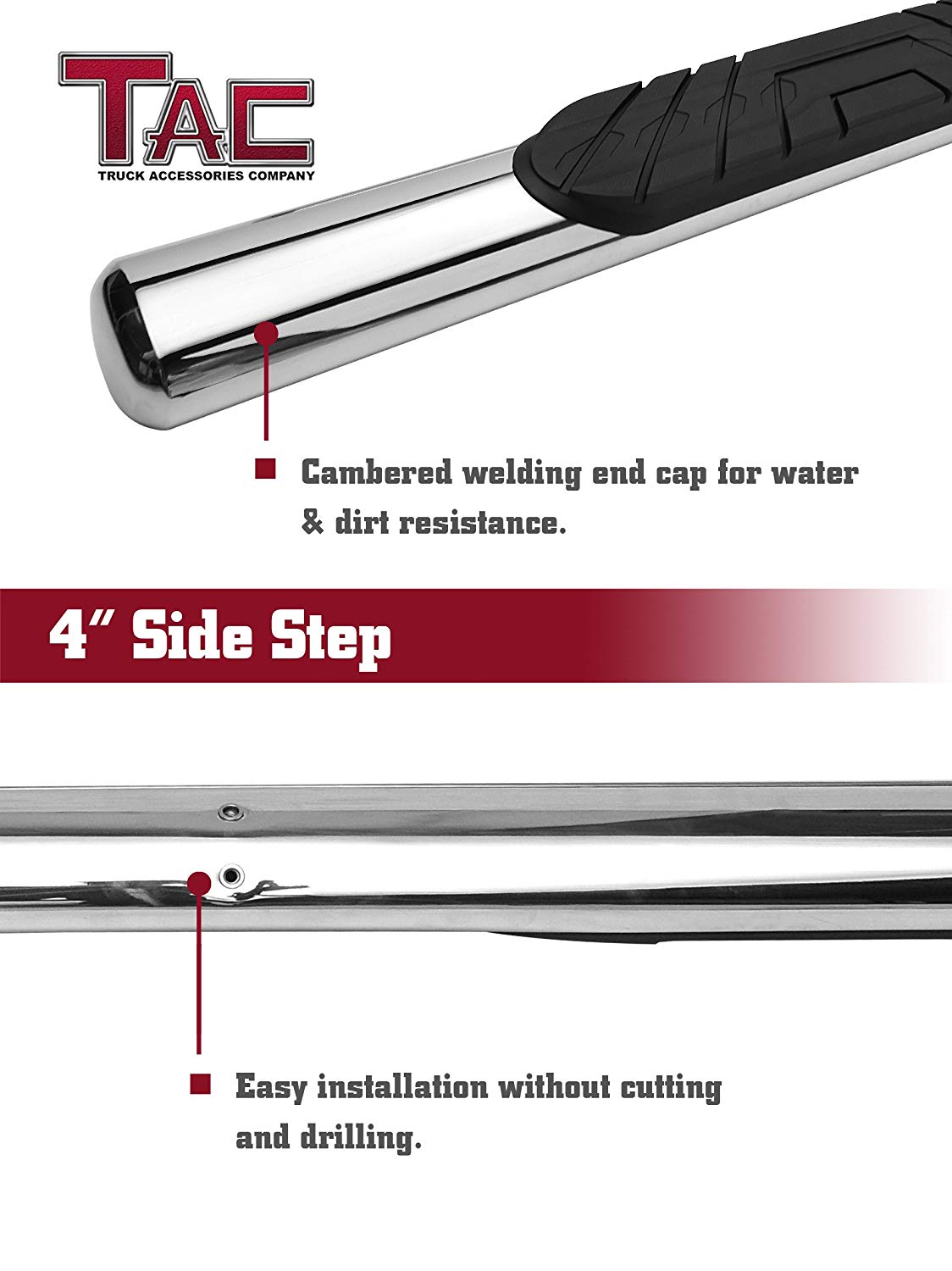 TAC Stainless Steel 4" Side Steps for 2005-2024 Nissan Frontier Crew Cab | Running Boards | Nerf Bars | Side Bars