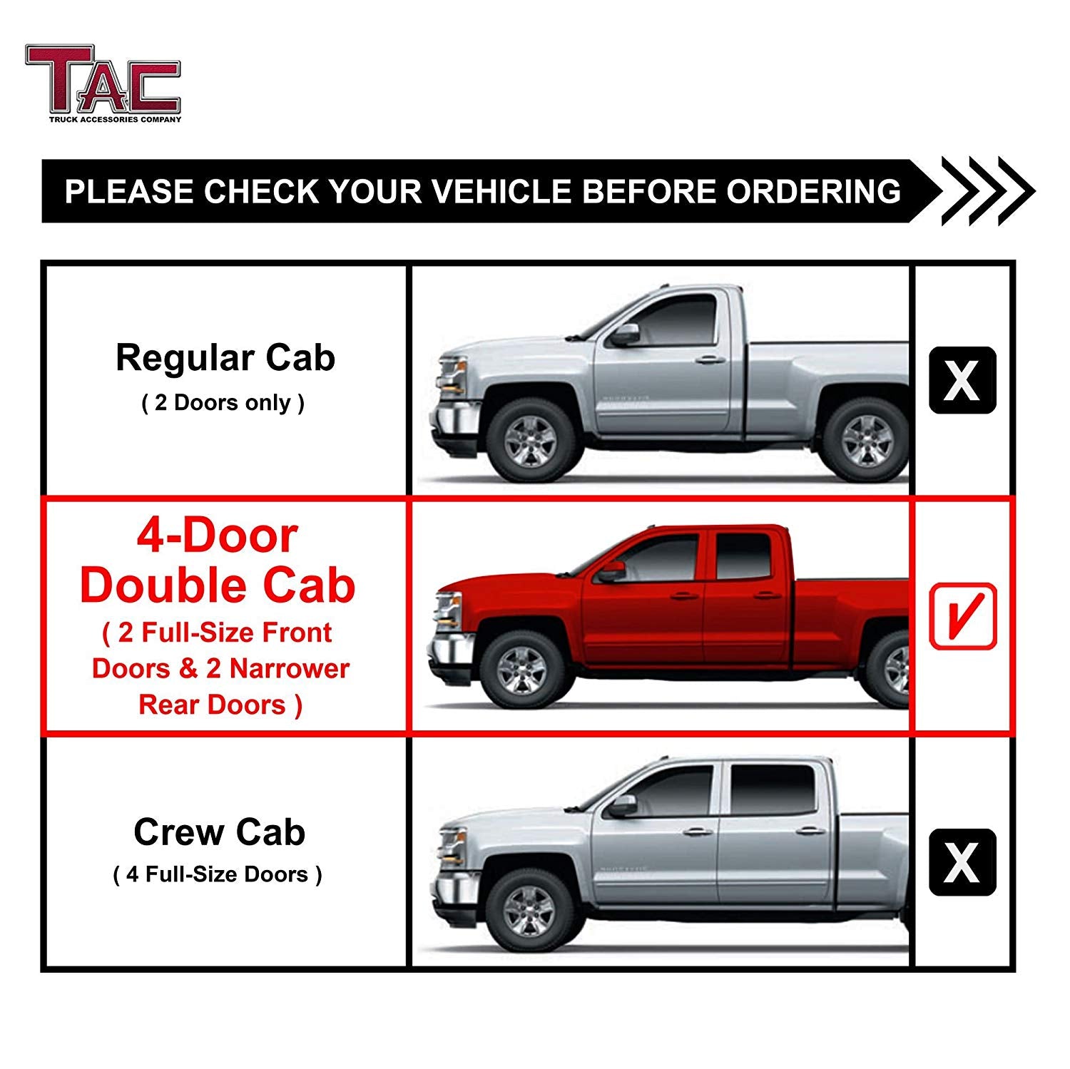 TAC Heavy Texture Black PNC Side Steps For Chevy Silverado/GMC Sierra 2007-2018 1500 Models & 2007-2019 2500/3500 Models Extended/Double Cab Truck | Running Boards | Nerf Bars | Side Bars