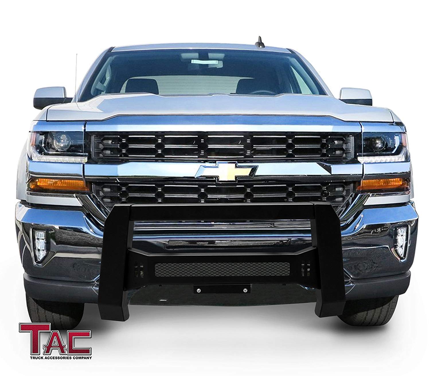 TAC Predator Modular Bull Bar Mesh Version For 2007-2018 Silverado/Sierra 1500|2019 Silverado 1500 LD|2019 Sierra 1500 Limited Truck Front Bumper Brush Grille Guard Nudge Bar - 0