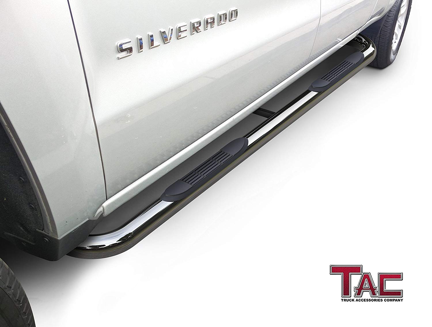 TAC Stainless Steel 3" Side Steps For 2001-2018 Chevy Silverado/GMC Sierra 1500 Crew Cab (Excl. C/K "Classic") / 2001-2019 Chevy Silverado/GMC Sierra 2500/3500 Crew Cab (Excl. C/K "Classic") Truck | Running Boards | Nerf Bars | Side Bars - 0