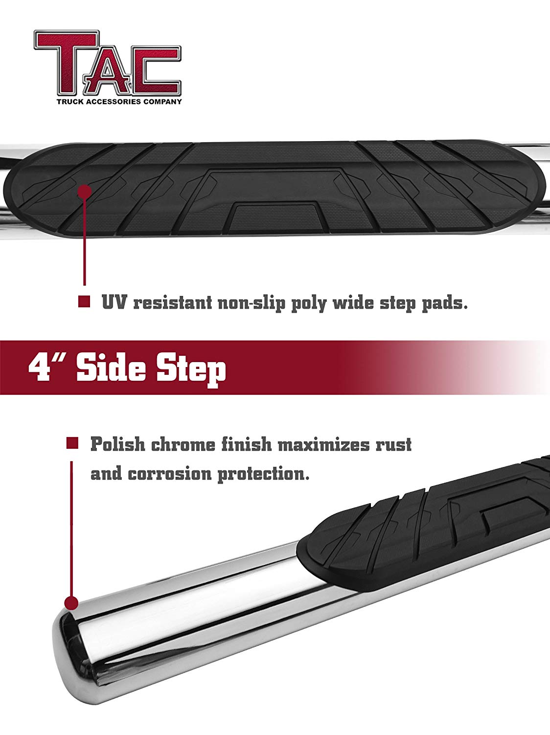 TAC Stainless Steel 4" Side Steps for 2005-2024 Nissan Frontier Crew Cab | Running Boards | Nerf Bars | Side Bars