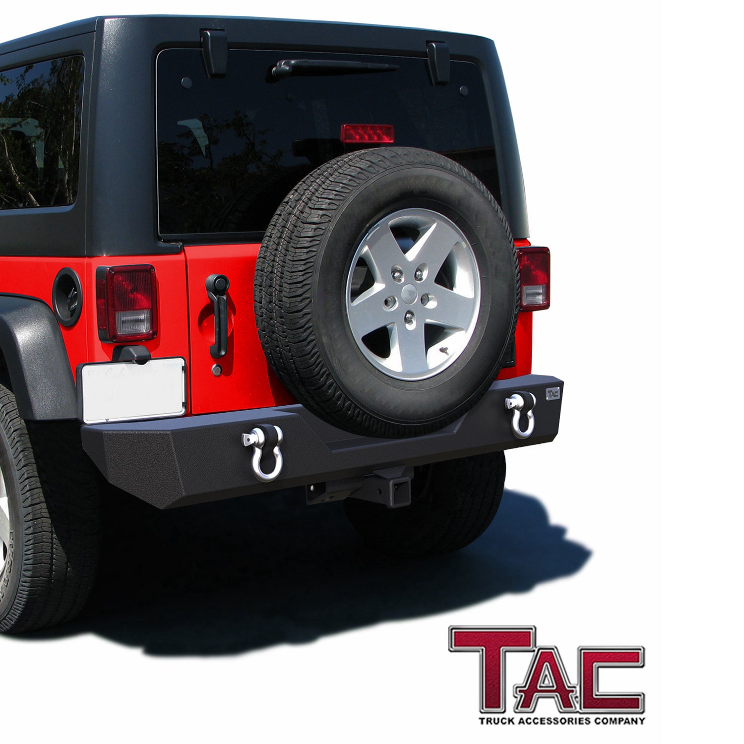 TAC Heavy Texture Black Rear Bumper for 2007-2018 Jeep Wrangler JK (Exclude 18 JL Models)(2" Hitch Receiver and 4.75 Ton D-Rings Included) Bumper Brush Grille Guard Nudge Bar - 0