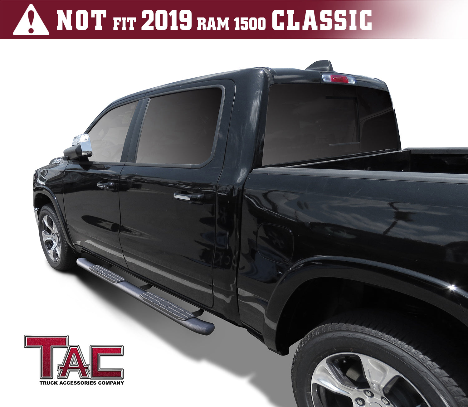 TAC Heavy Texture Black PNC Side Steps For 2019-2025 Dodge Ram 1500 Crew Cab (Excl. 2019-2024 RAM 1500 Classic) Truck | Running Boards | Nerf Bars | Side Bars