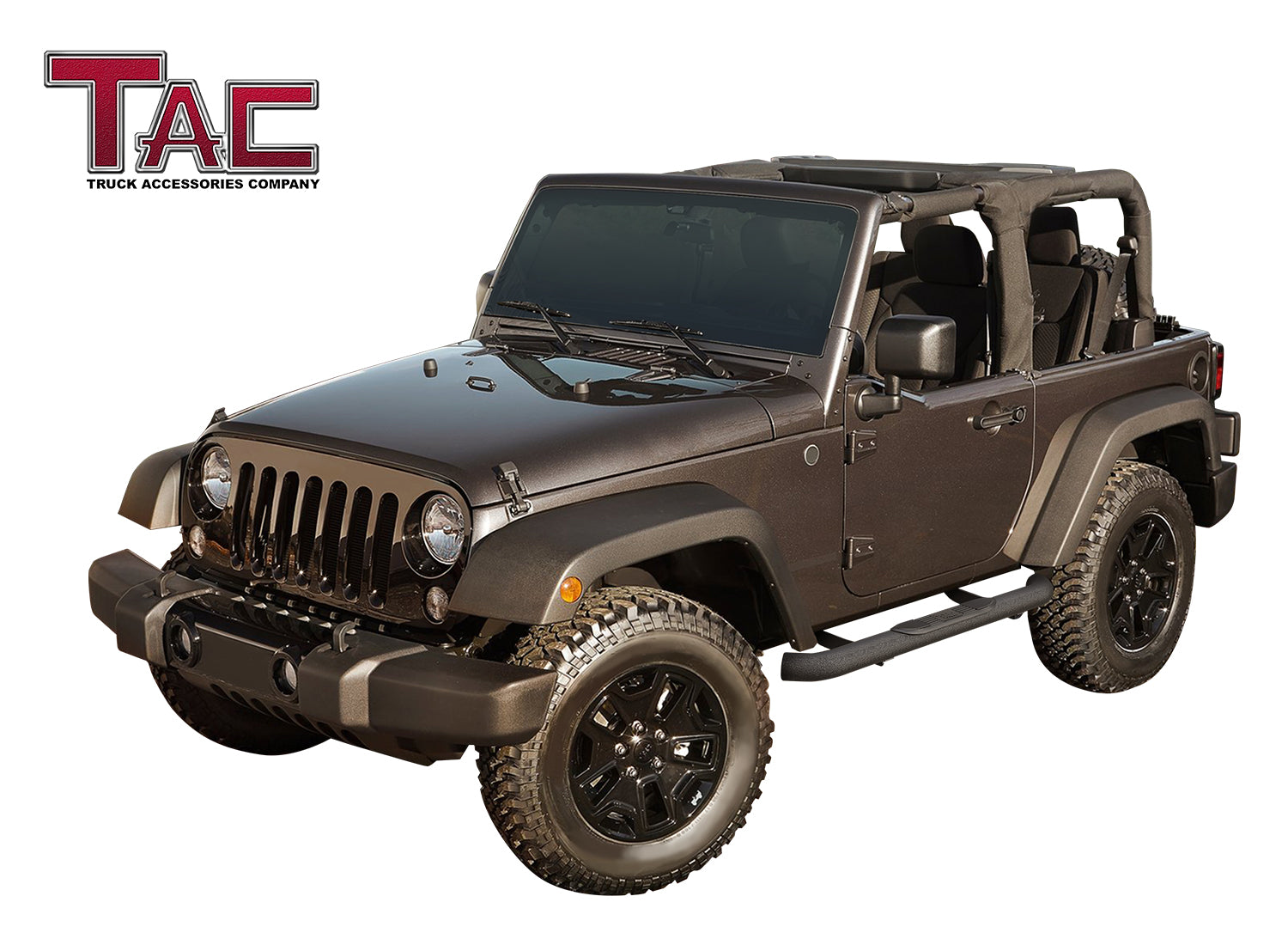 TAC 3" Texture Black Side Steps Compatible with 2007-2018 Jeep Wrangler JK 2 Door| Running Boards| Side Bars| Step Rails| Nerf Bars| Rocker Slider| Pickup Truck Accessories (2 PCS)