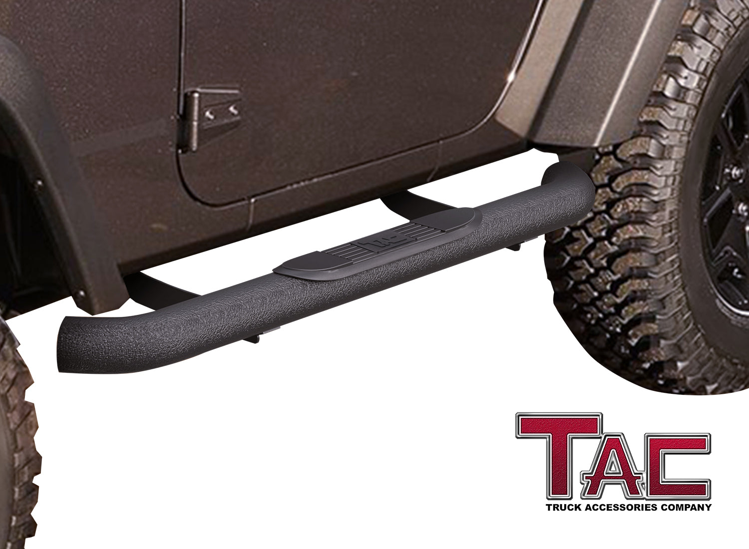 TAC Heavy Texture Black 3" Side Steps for 2007-2018 Jeep Wrangler JK 2 Door Truck | Side Steps | Nerf Bars | Side Bars - 0