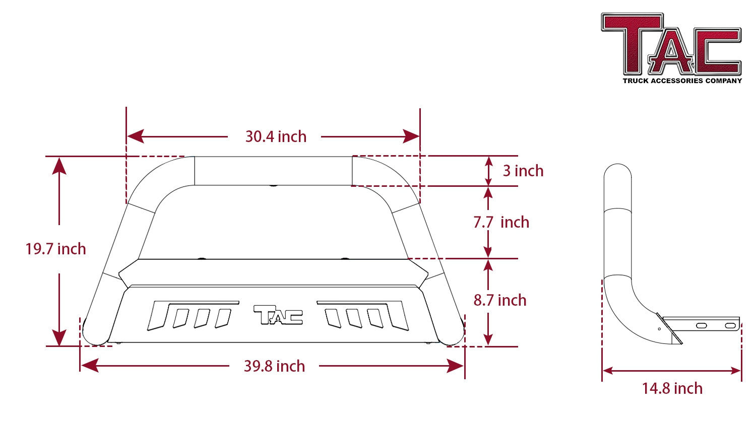 TAC Heavy Texture Black 3¡ù Bull Bar for 2010-2024 Toyota 4Runner (Excl. 2014-2024 Limited / 2019-2021 Nightshade Edition/2022-2024 TRD Sport) SUV Front Bumper Grille Guard Brush Guard Off Road Accessories