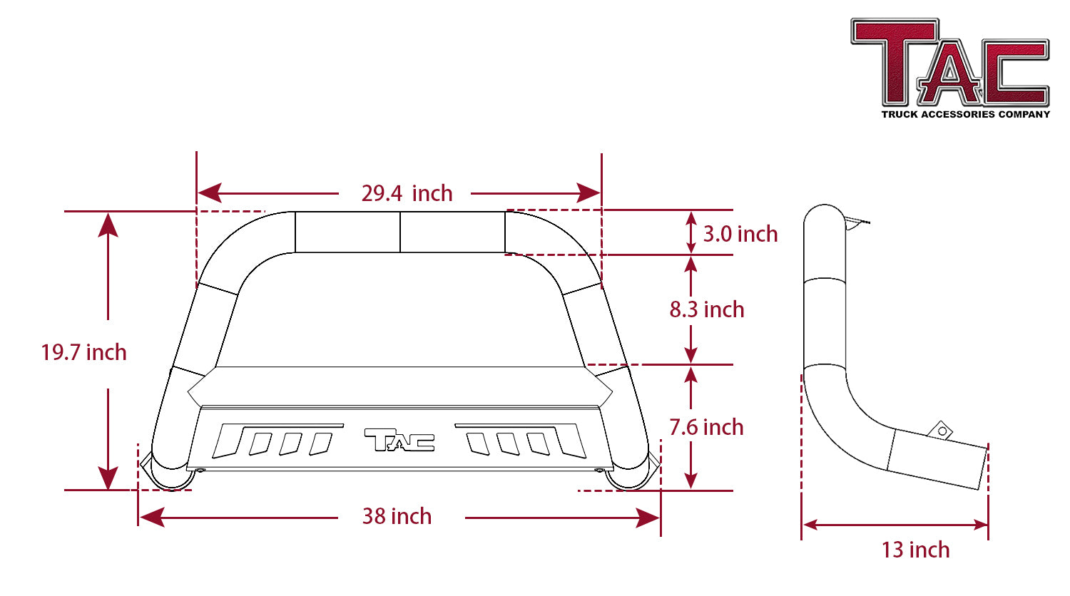 TAC Heavy Texture Black 3" Bull Bar for 2010-2018 Jeep Wrangler JK SUV Front Bumper Grille Guard Brush Guard Off Road Accessories