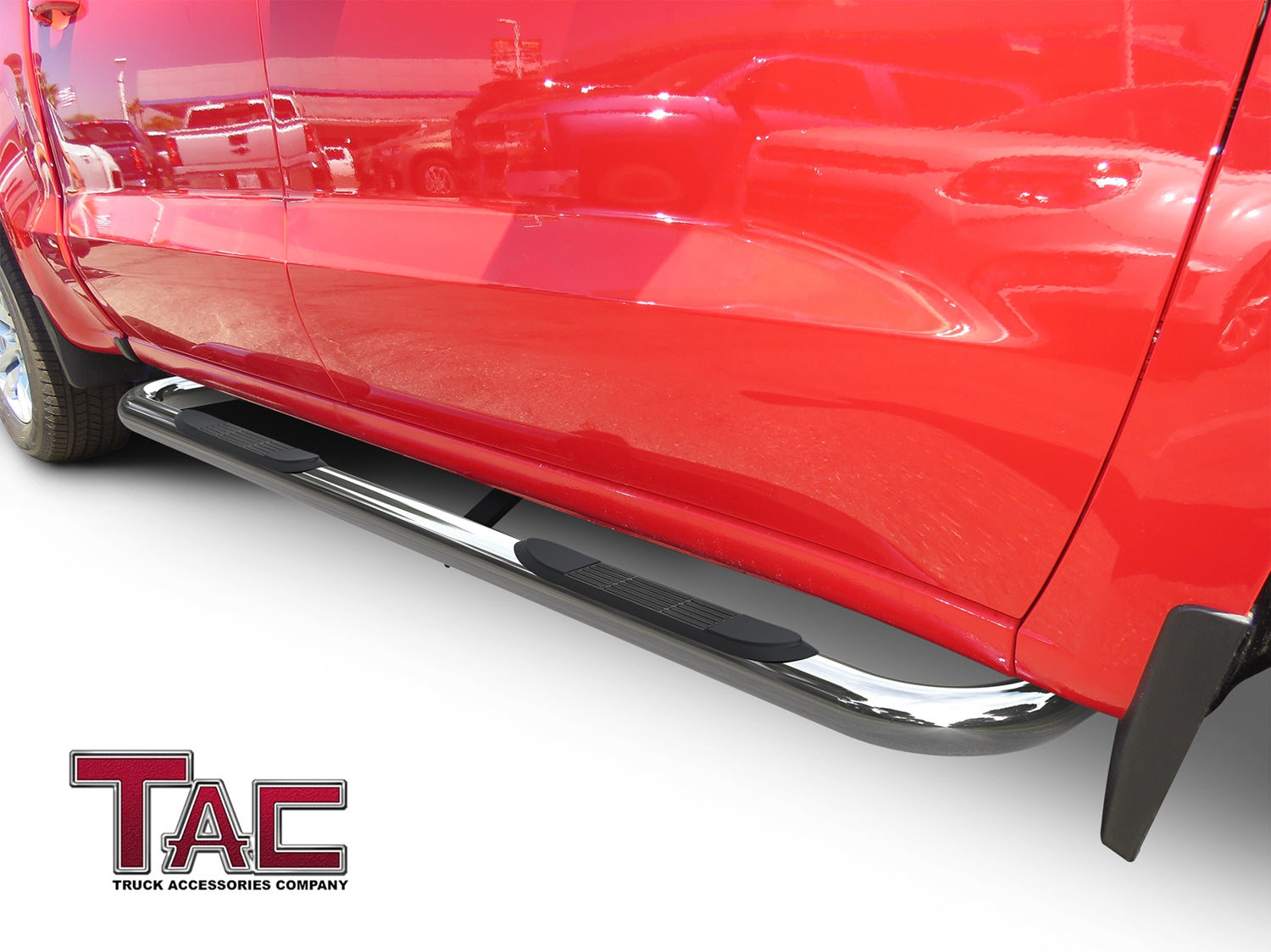 TAC Stainless Steel 3" Side Steps For 2019-2024 Chevy Silverado/GMC Sierra 1500 Crew Cab | 2020-2024 Chevy Silverado/GMC Sierra 2500/3500 Crew Cab Truck Pickup | Running Boards | Side Bars | Nerf Bars - 0
