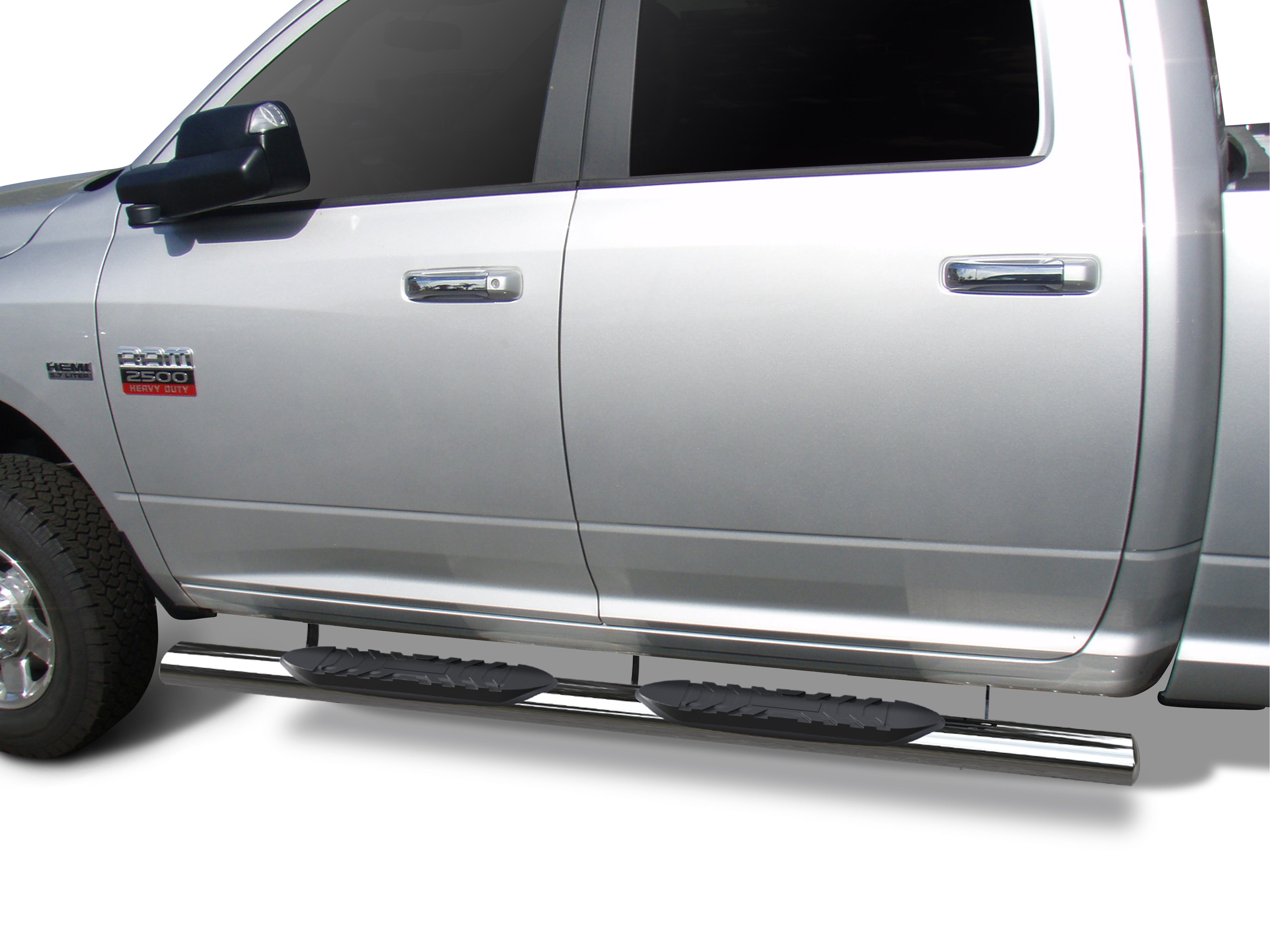 TAC Stainless Steel 5" Oval Straight Side Steps For 2009-2018 Dodge Ram 1500 Crew Cab (Incl. 2019-2023 Ram 1500 Classic) / 2010-2023 Dodge Ram 2500/3500/4500/5500 Crew Cab (Incl. Chassis Cab Diesel models) | Running Boards | Nerf Bar | Side Bar - 0