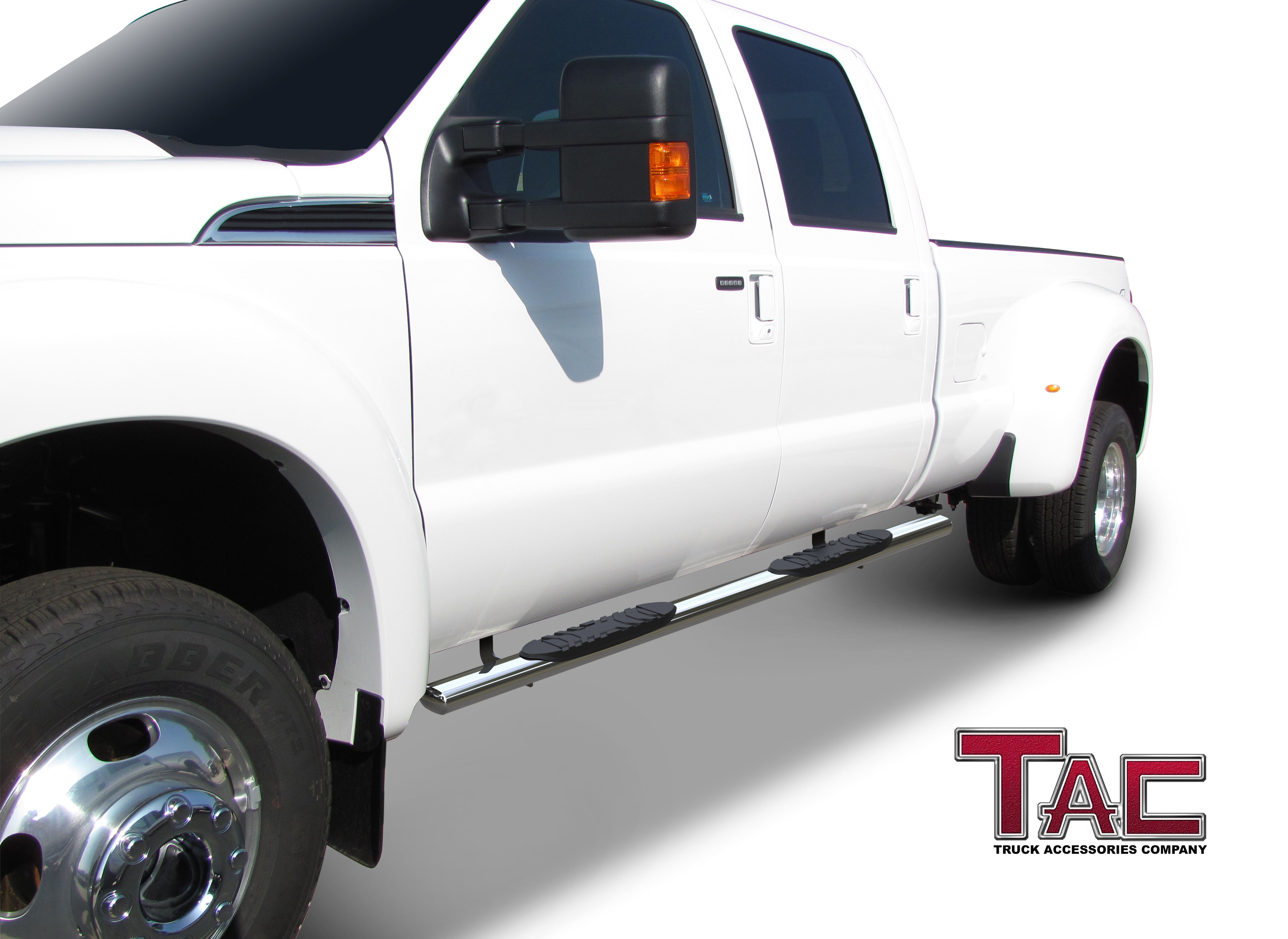 TAC Stainless Steel 5" Oval Straight Side Steps For 1999-2016 Ford F250/F350/F450/F550 Super Duty Crew Cab | Running Boards | Nerf Bar | Side Bar - 0