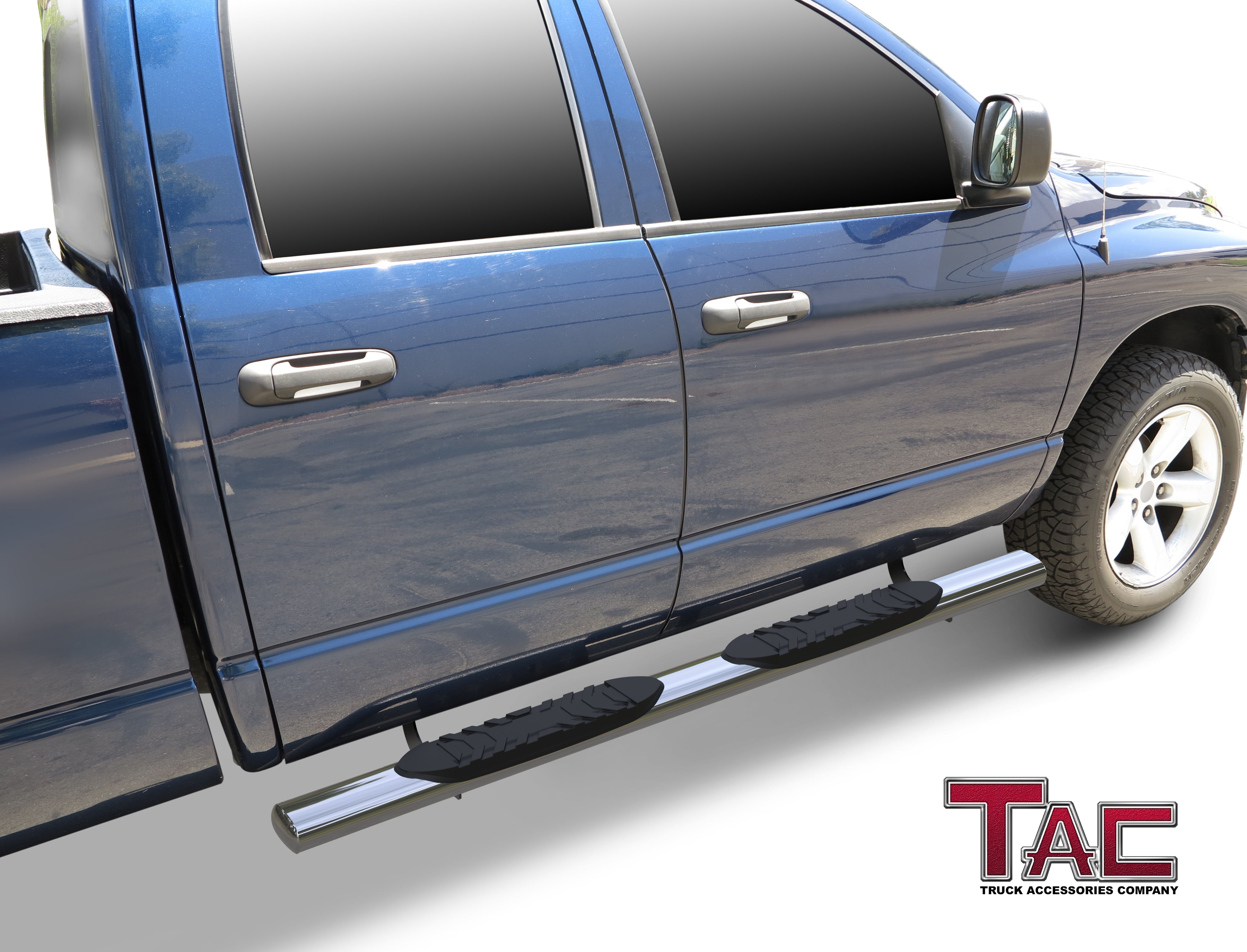 TAC Stainless Steel 5" Oval Straight Side Steps For 2002-2008 Dodge Ram 1500 Quad Cab / 2003-2009 Dodge Ram 2500/3500 Quad Cab | Running Boards | Nerf Bar | Side Bar - 0