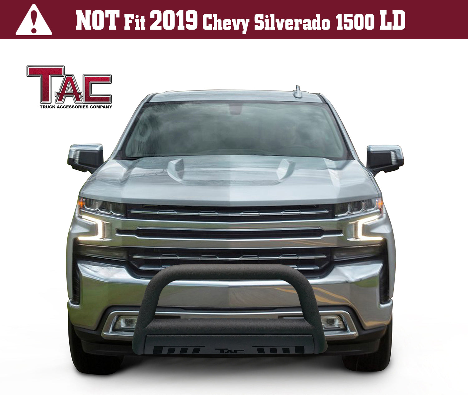 TAC Heavy Texture Black 3" Bull Bar For 2019-2024 Chevy Silverado 1500 Excl. 2019-2021 Silverado 1500 LD / Trims with Super Cruise System ) Pickup Truck Front Bumper Brush Grille Guard Nudge Bar - 0
