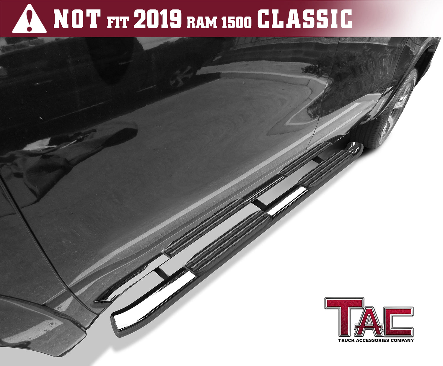 TAC Side Steps Running Boards Compatible With 2019-2025 Dodge Ram 1500 Crew Cab (Excl. 2019-2024 Ram 1500 Classic) Truck Pickup 5" Oval Bend Stainless Steel Side Bars Step Rails Nerf Bars 2 pcs