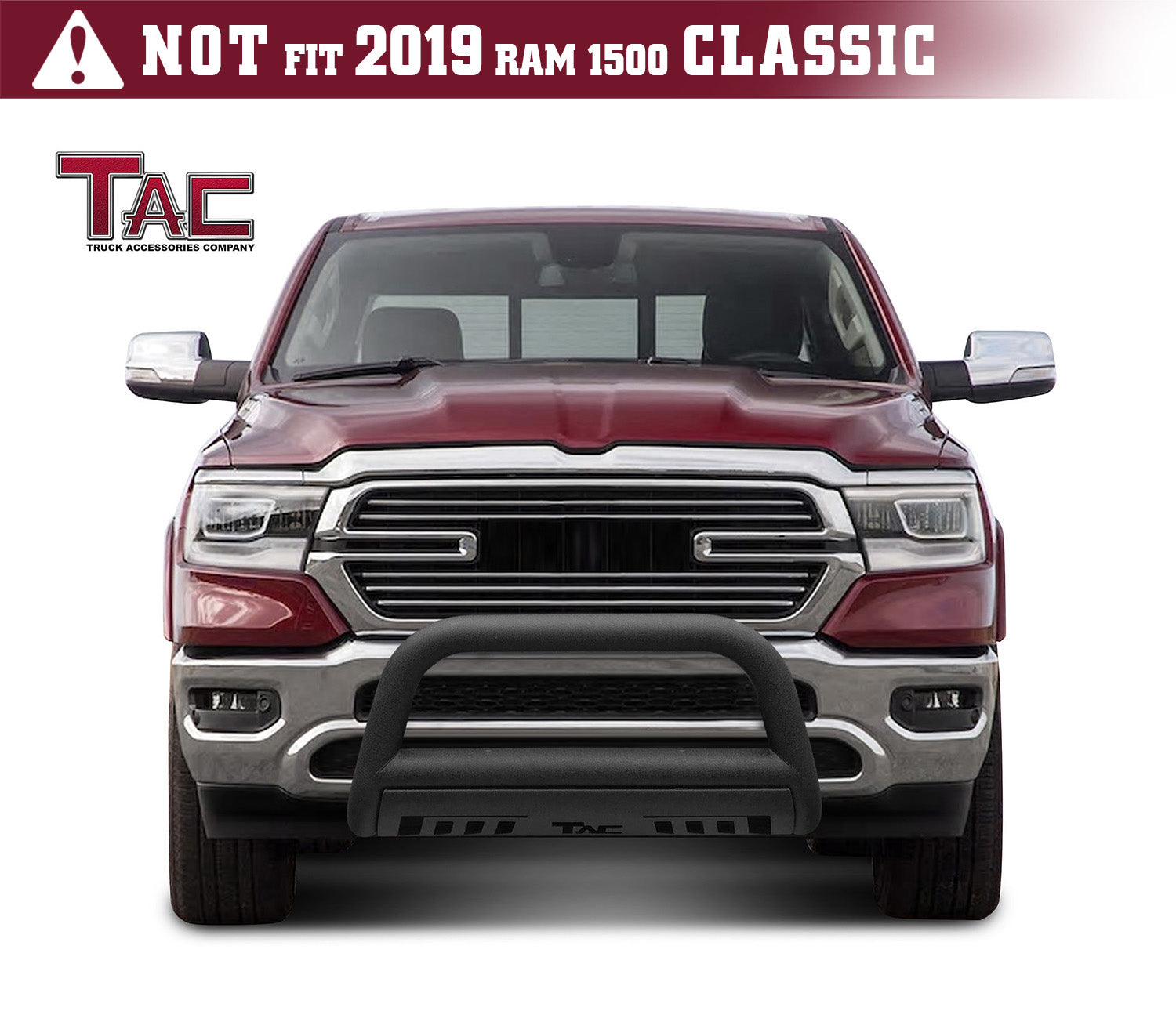 TAC Heavy Texture Black 3" Bull Bar For 2019-2024 Dodge Ram 1500 (Excl. Rebel & TRX Trim, 2019-2024 RAM 1500 Classic and 2020-2022 Ram 1500 Diesel Models) Front Bumper Brush Grille Guard Nudge Bar - 0