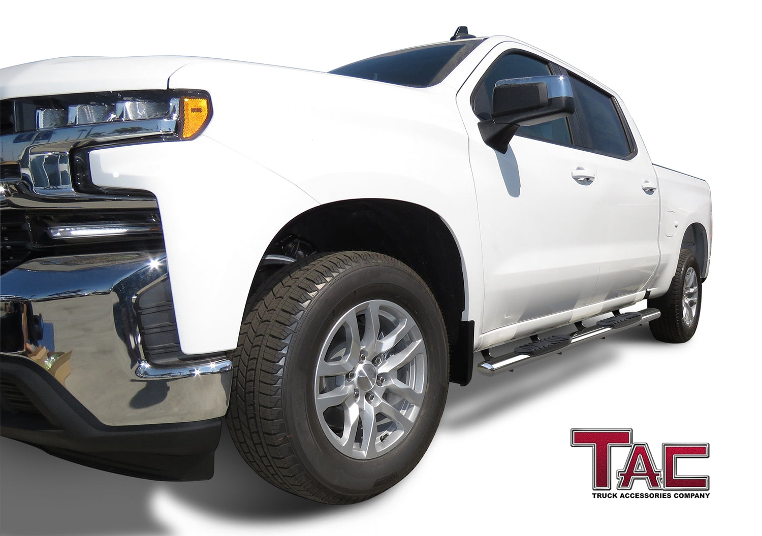 TAC Stainless Steel 5" Oval Straight Side Steps For 2001-2014 Chevy Silverado/GMC Sierra 1500/2500/3500 Crew Cab | Running Boards | Nerf Bar | Side Bar - 0